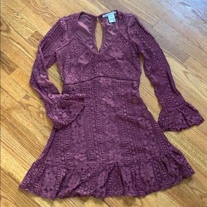 Red long sleeve lace dress